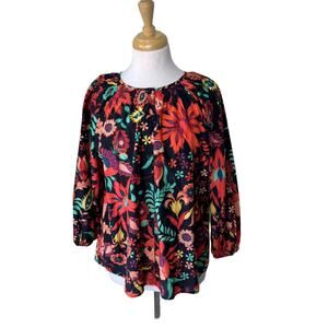 TUCKER NYC Silk Cotton Floral Button Up Blouse Relaxed Fit Size Medium